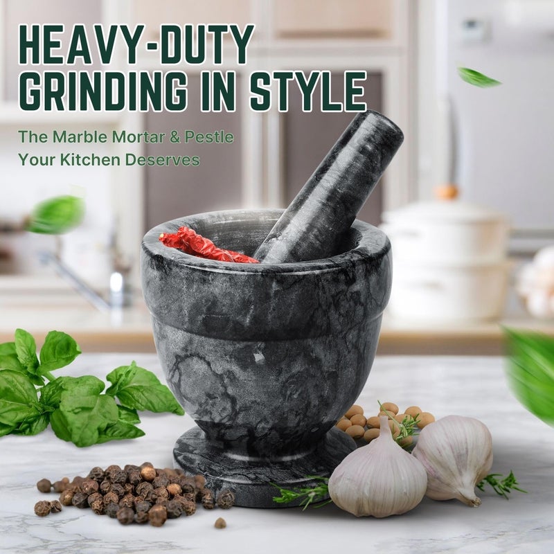 Flexzion Mortar and Pestle Set, Black - Solid 4 inch Heavy Granite Molcajete Stone Grinder Crusher Bowl for Guacamole, Herbs, Spices, Garlic, Medicine Pills, Grain, Kitchen, Cooking - Image 2